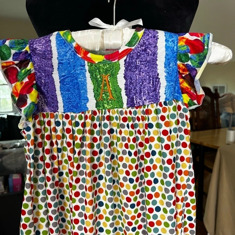 GIRLS DRESS SIZE 4-5T WITH MONOGRAMMED INITIAL “A”